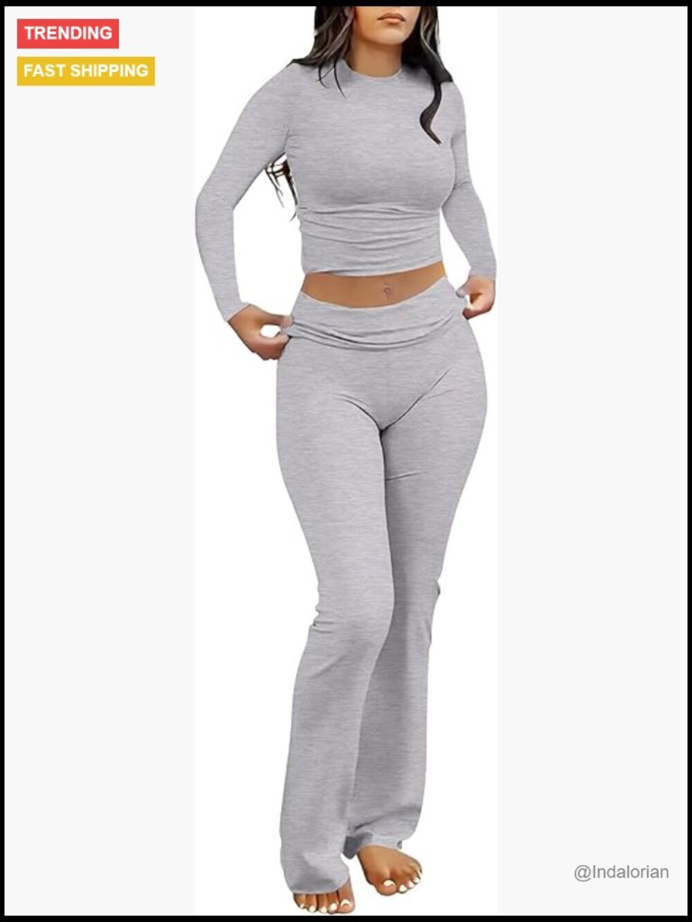 Rayon and Elastane Lounge Set with Cropped Top and Flare Pants